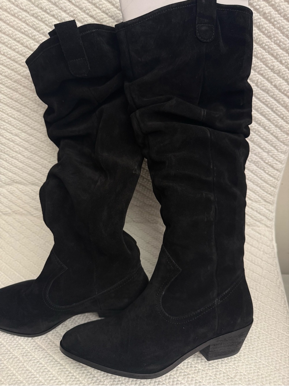 Anthropologie Black Suede Slouch Knee-High Boots